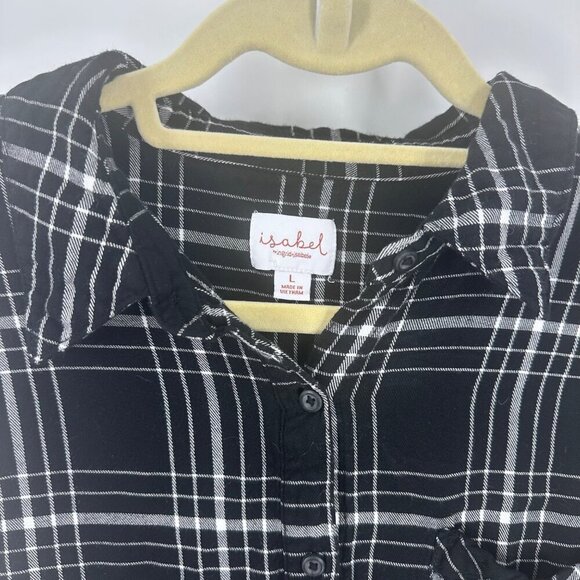 Isabel Maternity Black White Plaid Button-Up Long Sleeve Top Women’s Large - Picture 4 of 7
